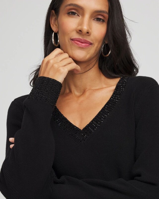 Embellished V-Neck Pullover Sweater - image 4